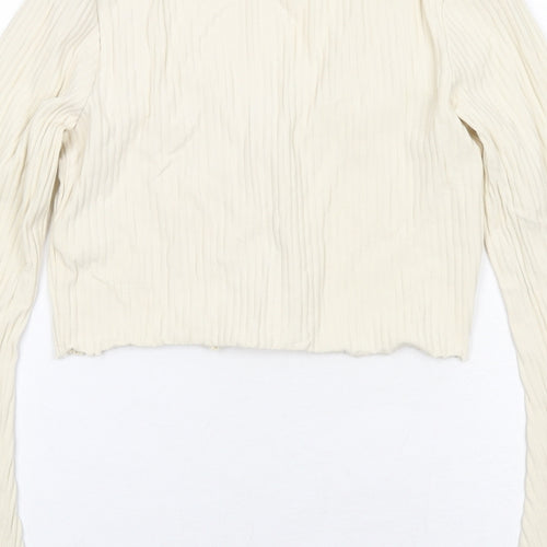 Monki Womens Ivory Cotton Cropped T-Shirt Size S V-Neck