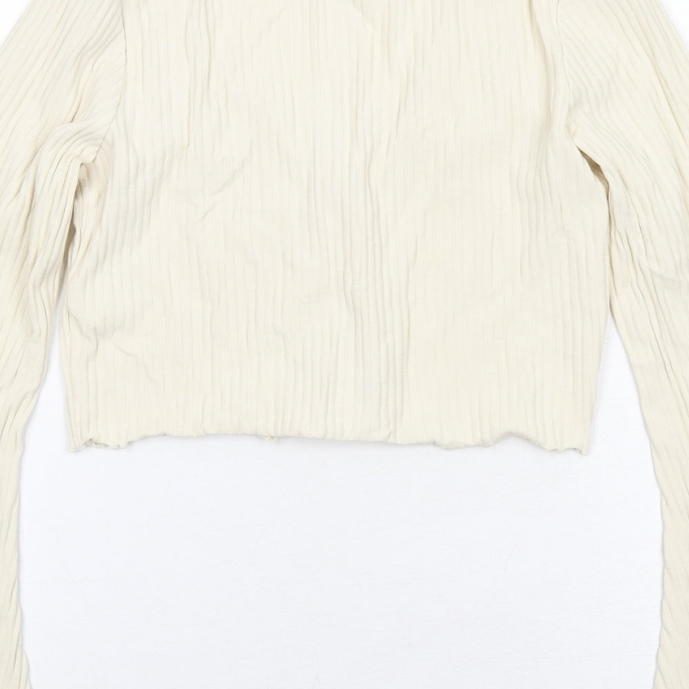 Monki Womens Ivory Cotton Cropped T-Shirt Size S V-Neck