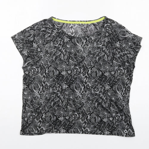 GOODMOVE Womens Grey Animal Print Polyester Pullover T-Shirt Size 14 Boat Neck Pullover - Snake Print