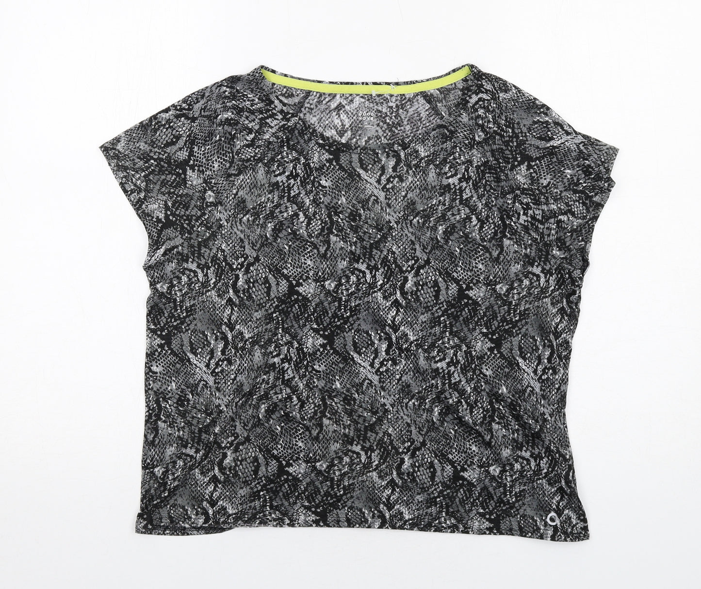 GOODMOVE Womens Grey Animal Print Polyester Pullover T-Shirt Size 14 Boat Neck Pullover - Snake Print