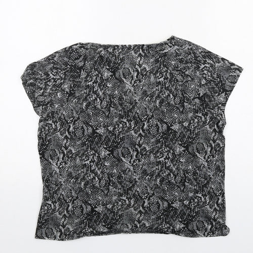 GOODMOVE Womens Grey Animal Print Polyester Pullover T-Shirt Size 14 Boat Neck Pullover - Snake Print