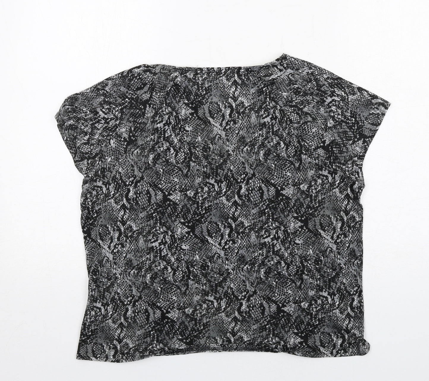GOODMOVE Womens Grey Animal Print Polyester Pullover T-Shirt Size 14 Boat Neck Pullover - Snake Print