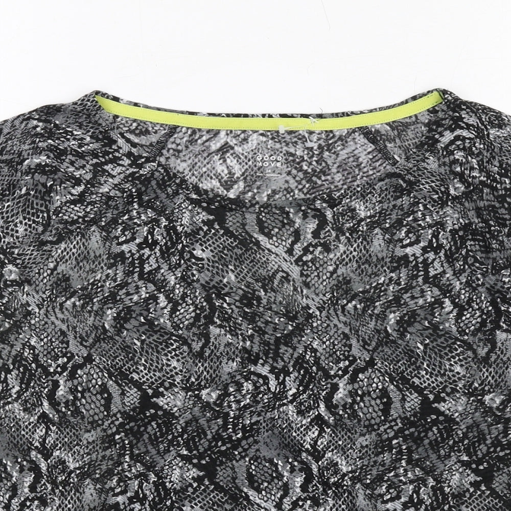 GOODMOVE Womens Grey Animal Print Polyester Pullover T-Shirt Size 14 Boat Neck Pullover - Snake Print