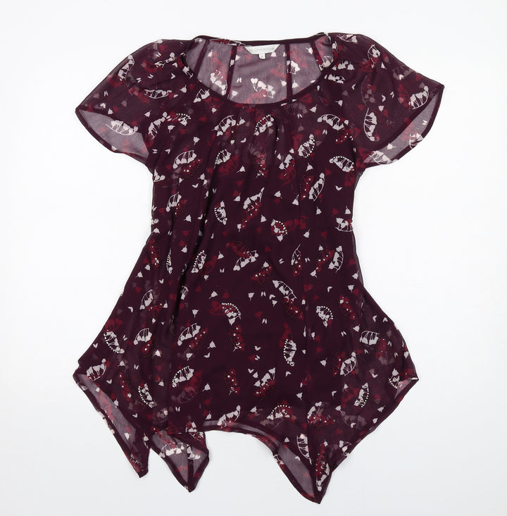 RJR.John Rocha Womens Purple Geometric Polyester Basic Blouse Size 10 Scoop Neck