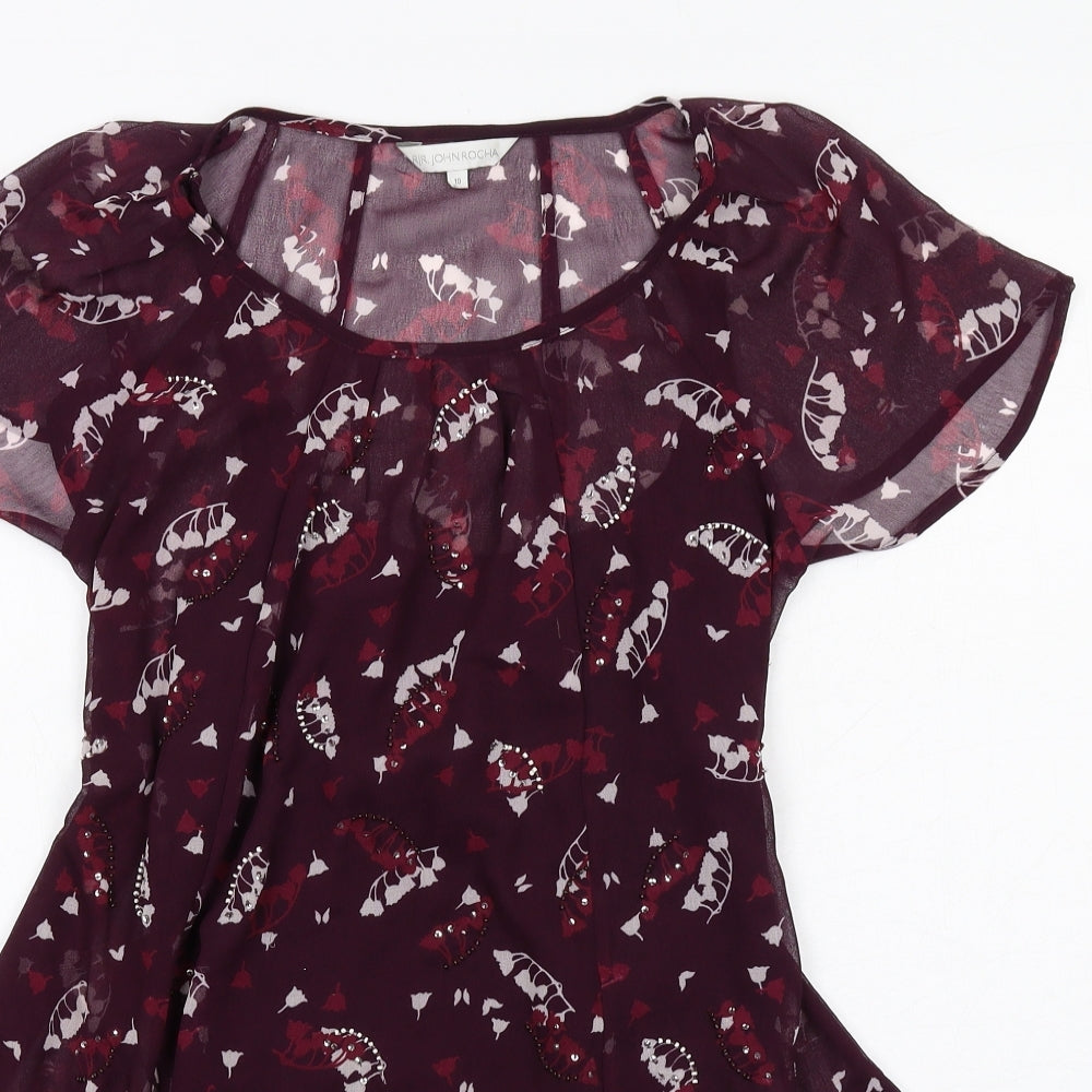 RJR.John Rocha Womens Purple Geometric Polyester Basic Blouse Size 10 Scoop Neck