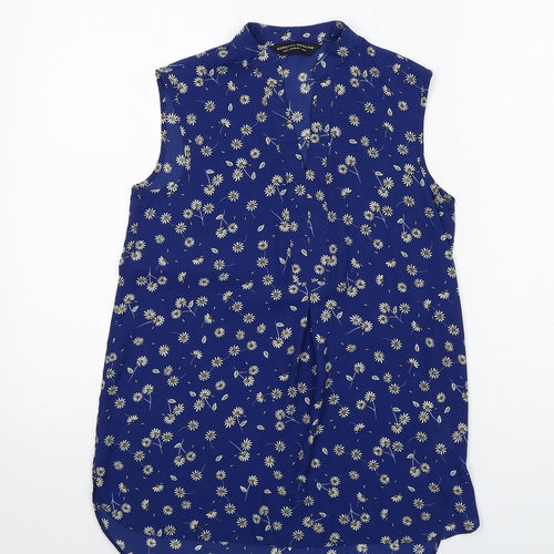 Dorothy Perkins Womens Blue Floral Polyester Basic Blouse Size 6 V-Neck