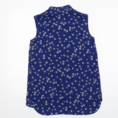 Dorothy Perkins Womens Blue Floral Polyester Basic Blouse Size 6 V-Neck
