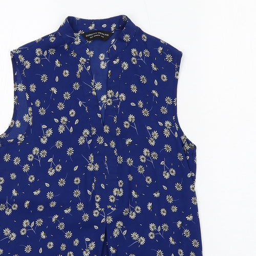 Dorothy Perkins Womens Blue Floral Polyester Basic Blouse Size 6 V-Neck