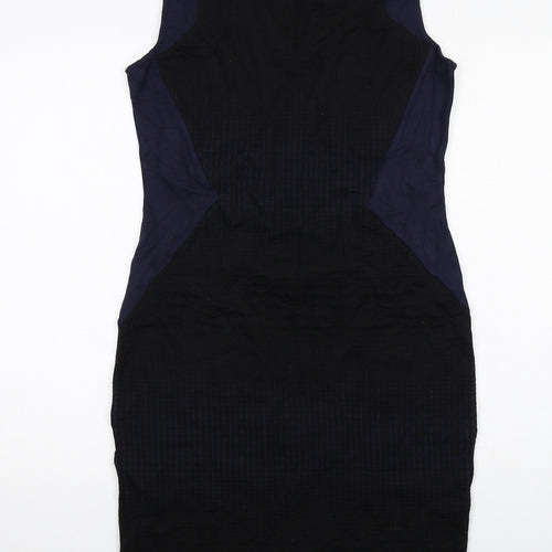 NEXT Womens Blue Colourblock Cotton A-Line Size 14 Round Neck Zip
