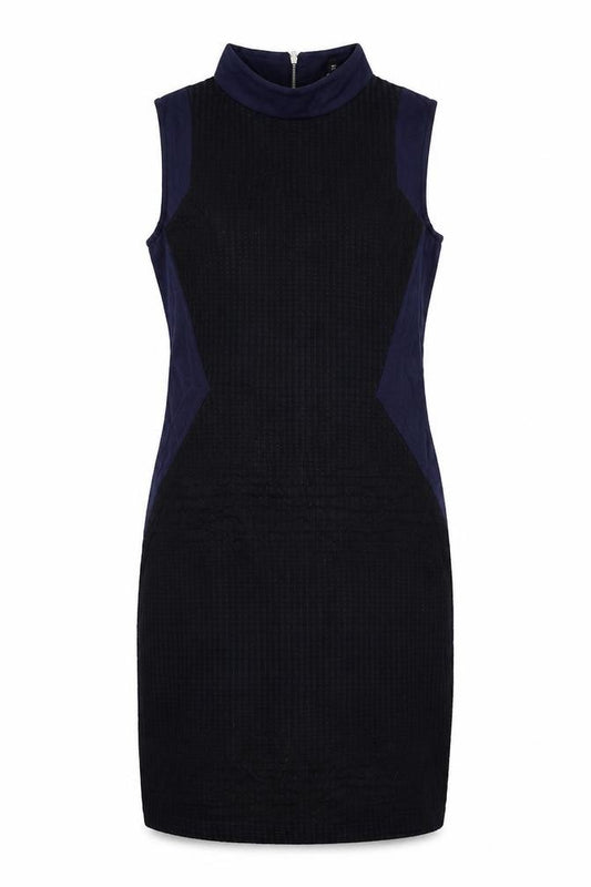 Front view of Next women’s blue colourblock cotton a-line, size UK 14, round neck zip