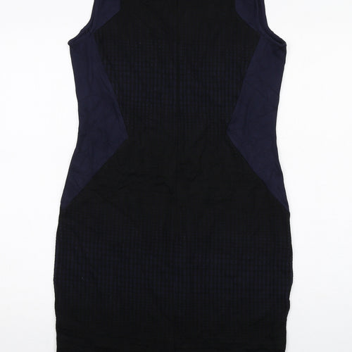 NEXT Womens Blue Colourblock Cotton A-Line Size 14 Round Neck Zip