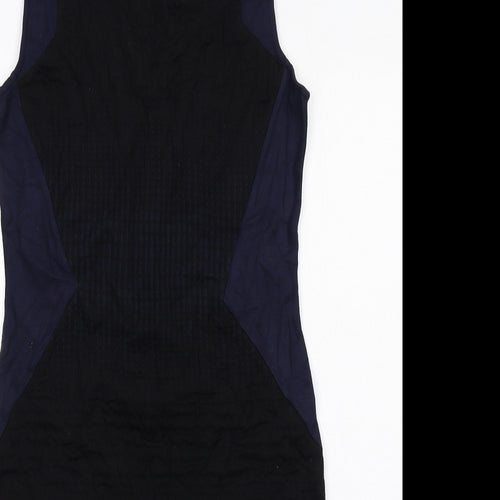 NEXT Womens Blue Colourblock Cotton A-Line Size 14 Round Neck Zip