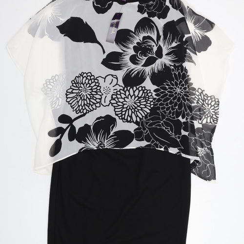 Long Tall Sally Womens Black Floral Polyester A-Line Size 16 Round Neck Zip
