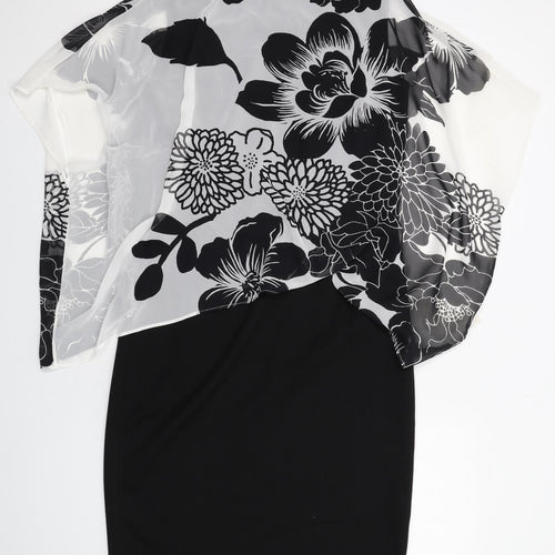 Long Tall Sally Womens Black Floral Polyester A-Line Size 16 Round Neck Zip