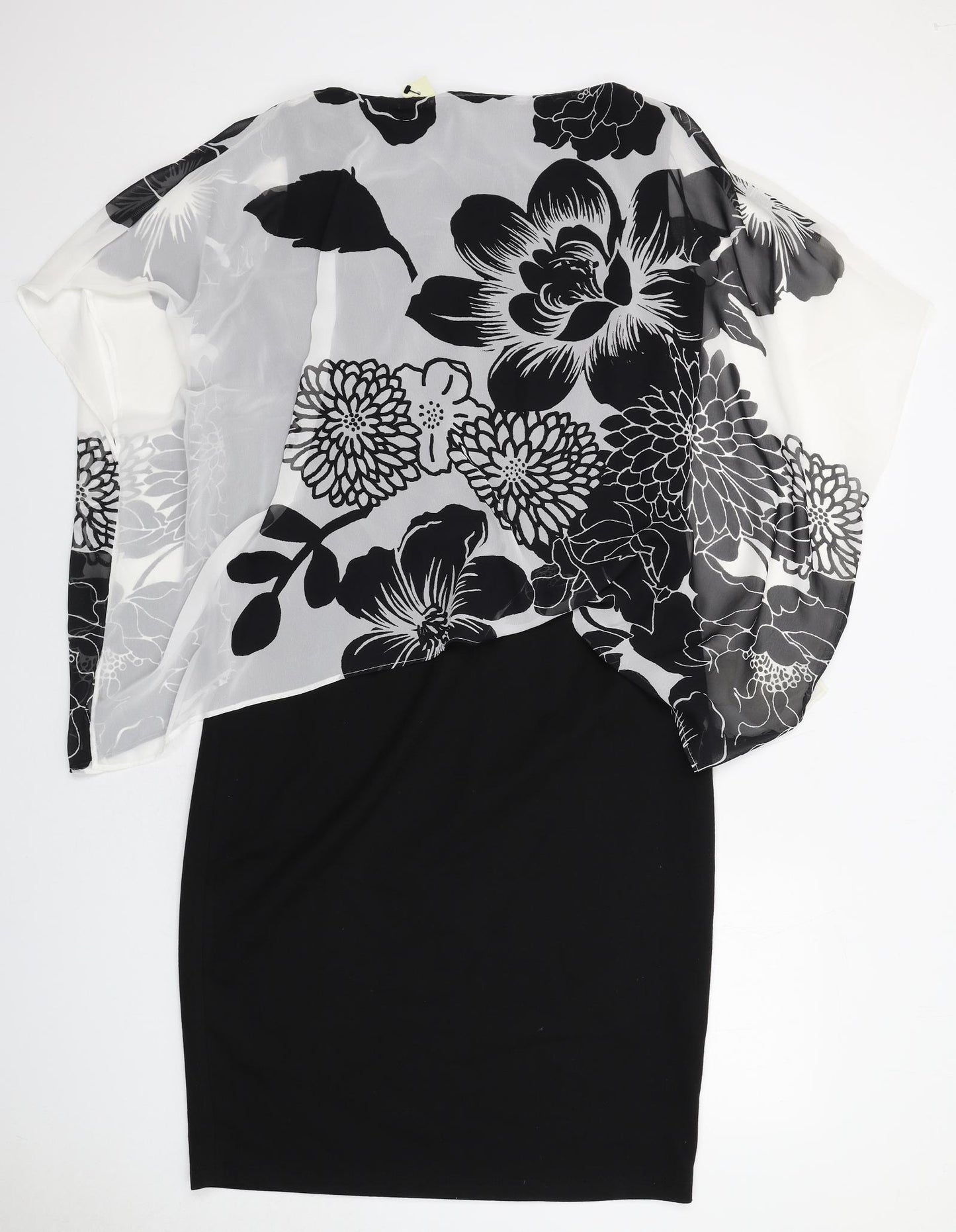 Long Tall Sally Womens Black Floral Polyester A-Line Size 16 Round Neck Zip