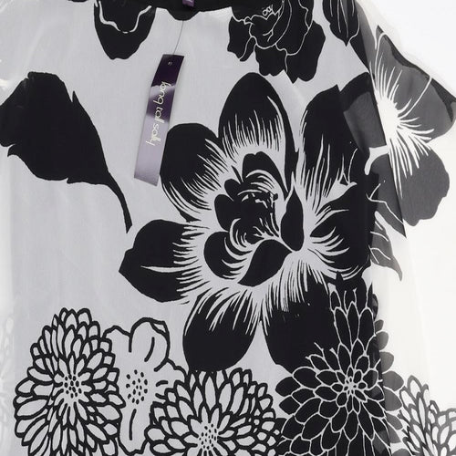 Long Tall Sally Womens Black Floral Polyester A-Line Size 16 Round Neck Zip