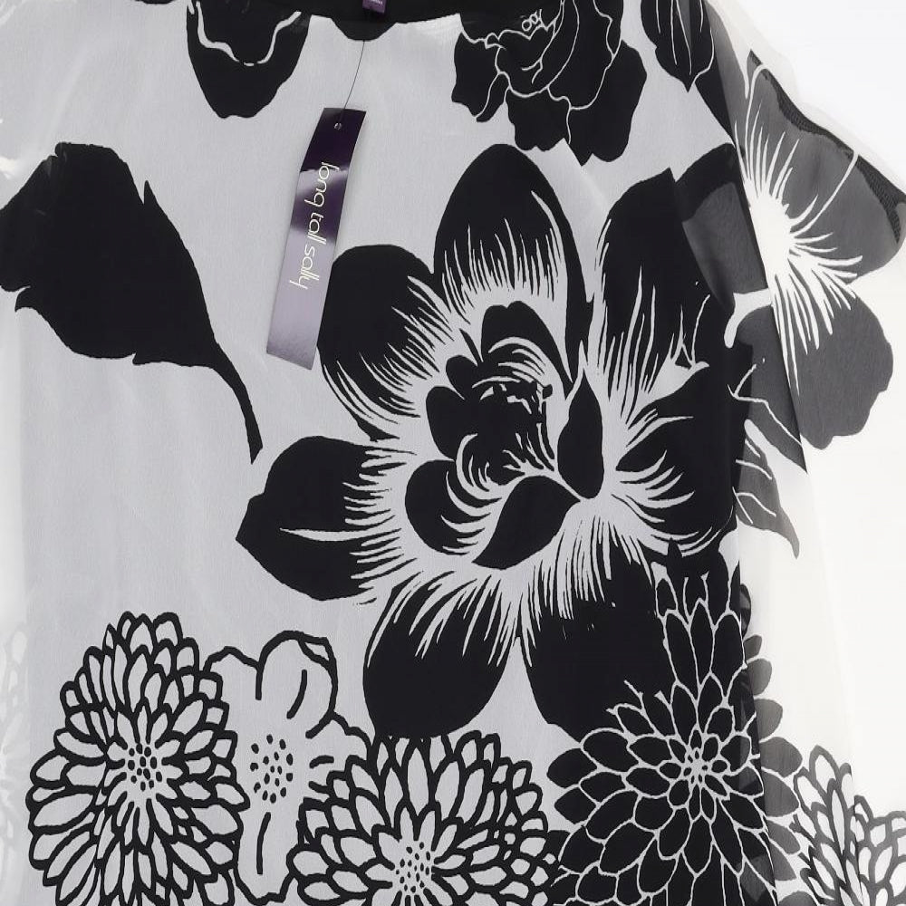 Long Tall Sally Womens Black Floral Polyester A-Line Size 16 Round Neck Zip
