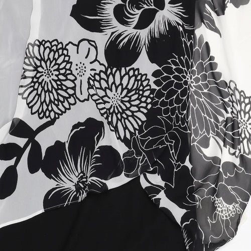 Long Tall Sally Womens Black Floral Polyester A-Line Size 16 Round Neck Zip