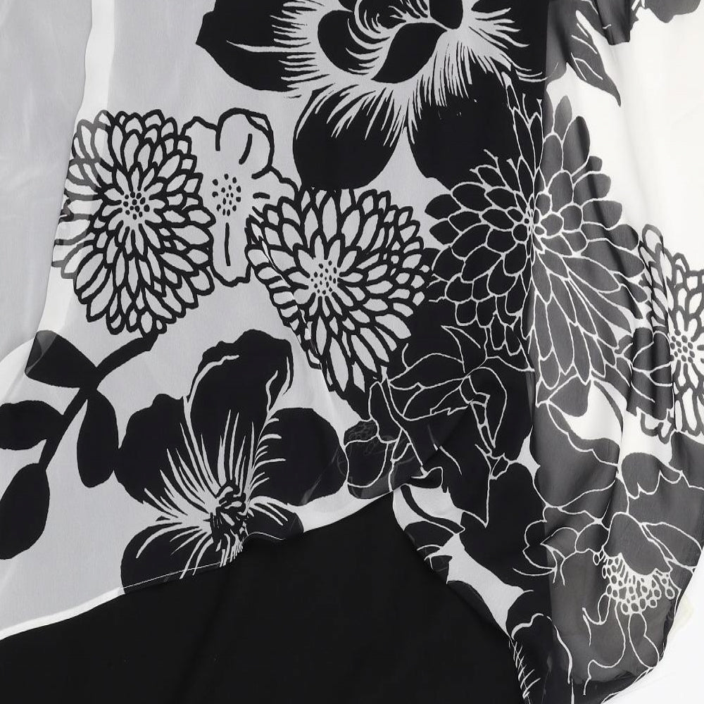 Long Tall Sally Womens Black Floral Polyester A-Line Size 16 Round Neck Zip