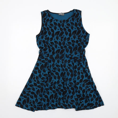 Apricot Womens Blue Geometric Polyester Trapeze & Swing Size 14 Round Neck Pullover - Leaf pattern