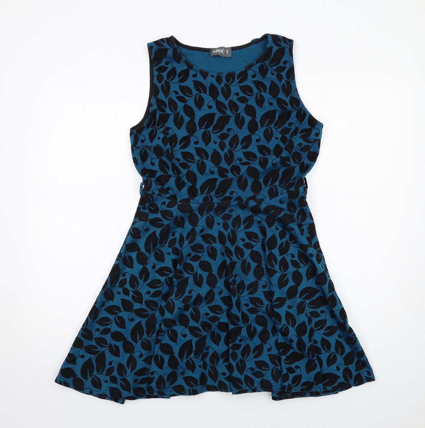 Apricot Womens Blue Geometric Polyester Trapeze & Swing Size 14 Round Neck Pullover - Leaf pattern