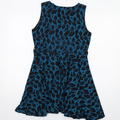 Apricot Womens Blue Geometric Polyester Trapeze & Swing Size 14 Round Neck Pullover - Leaf pattern
