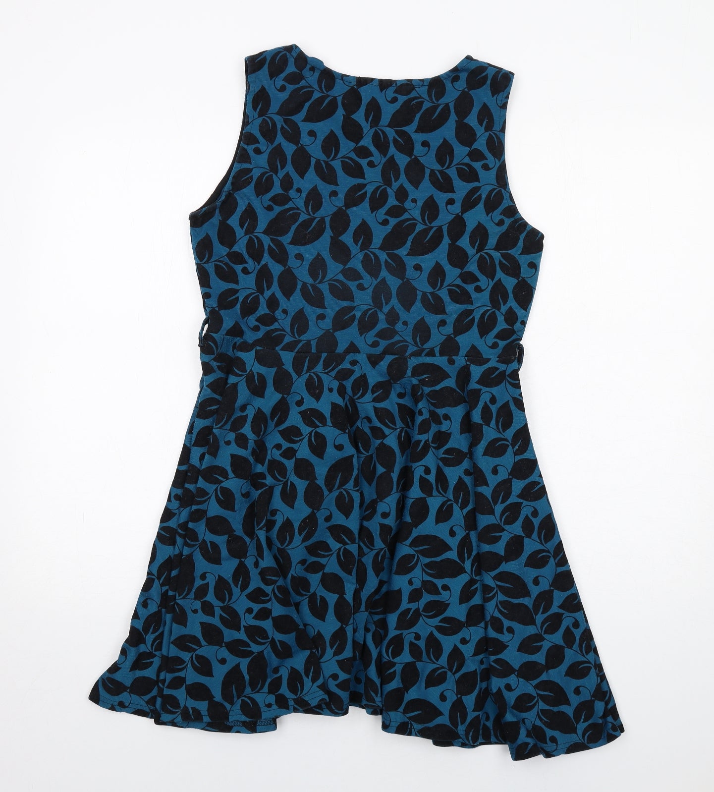 Apricot Womens Blue Geometric Polyester Trapeze & Swing Size 14 Round Neck Pullover - Leaf pattern