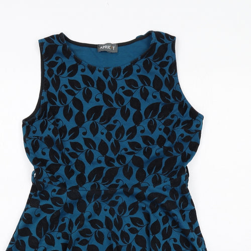Apricot Womens Blue Geometric Polyester Trapeze & Swing Size 14 Round Neck Pullover - Leaf pattern