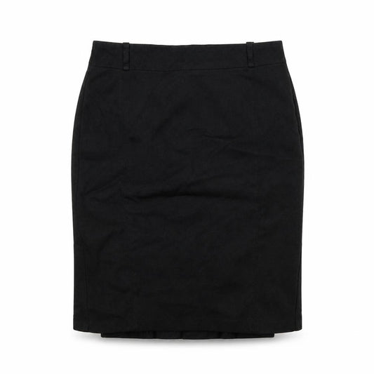 Front view of Next women’s black polyester a-line skirt, size UK 12, zip