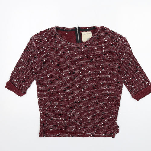 Made for Me Womens Red Round Neck Cotton Pullover Jumper Size 8