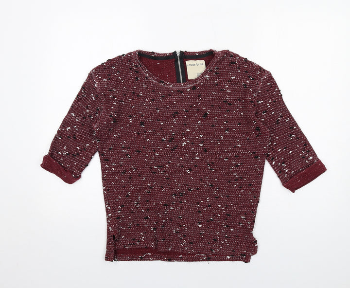 Made for Me Womens Red Round Neck Cotton Pullover Jumper Size 8