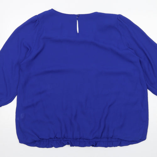 Evans Womens Blue Polyester Basic Blouse Size 22 Round Neck