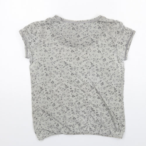 NEXT Womens Grey Floral Cotton Basic T-Shirt Size 12 Round Neck