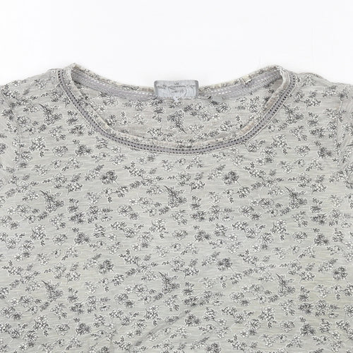 NEXT Womens Grey Floral Cotton Basic T-Shirt Size 12 Round Neck