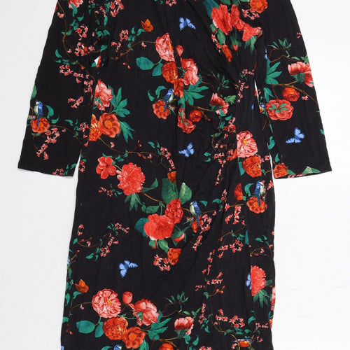Oasis Womens Black Floral Viscose A-Line Size L Round Neck Pullover