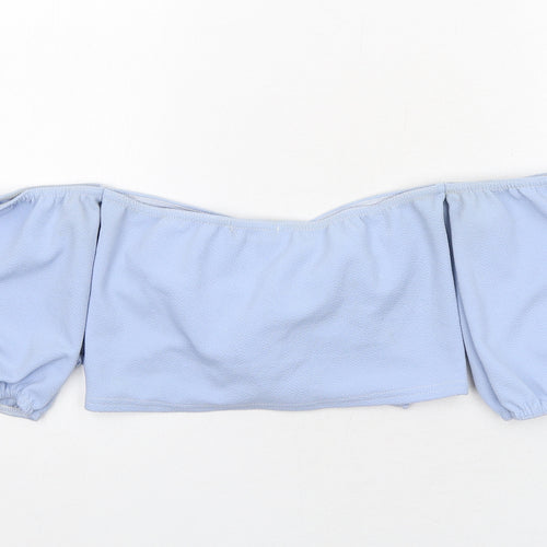 PRETTYLITTLETHING Womens Blue Polyester Cropped Blouse Size 10 Off the Shoulder