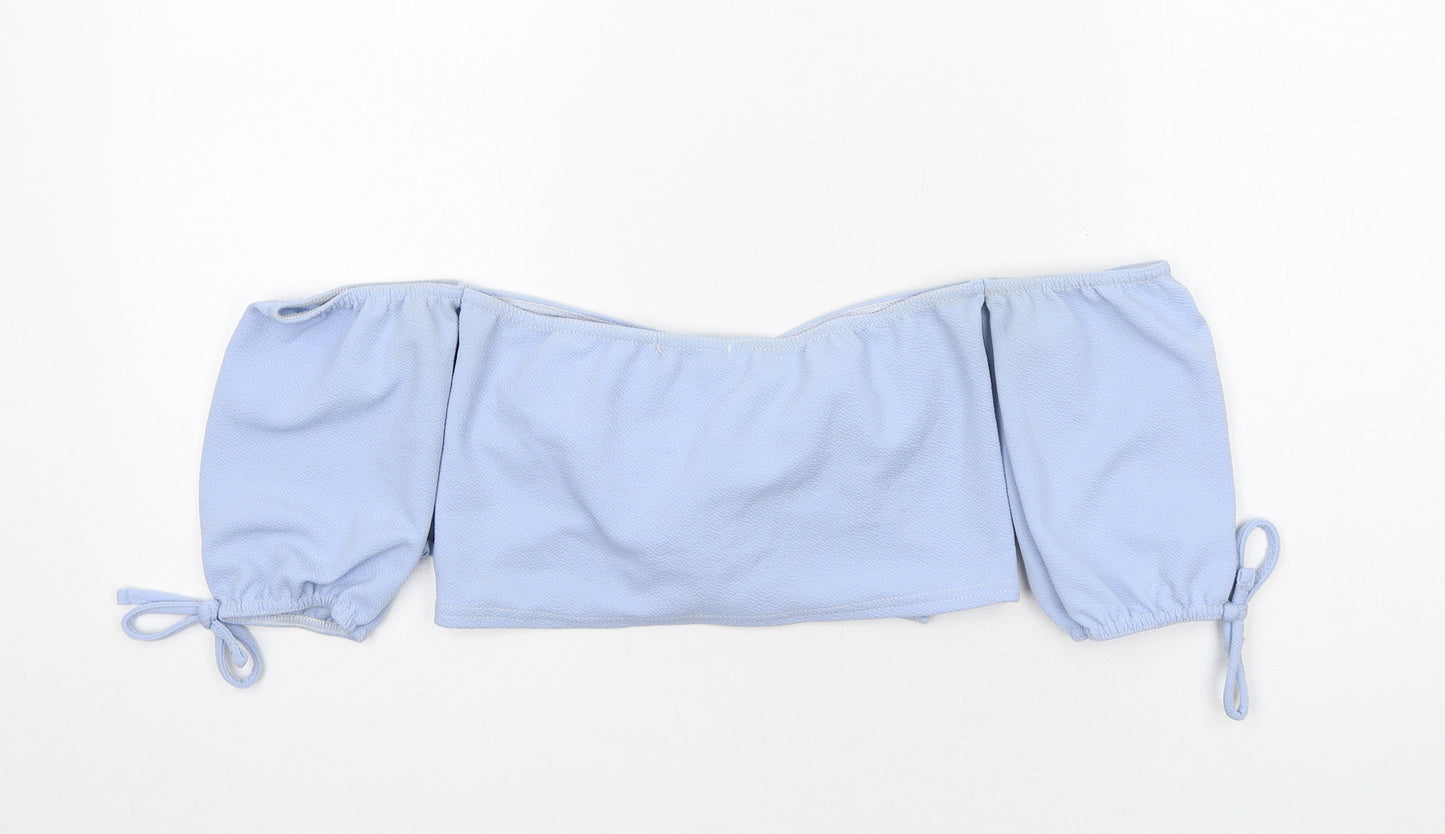 PRETTYLITTLETHING Womens Blue Polyester Cropped Blouse Size 10 Off the Shoulder