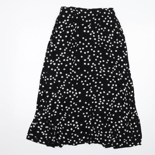 ASOS Womens Black Floral Viscose Swing Skirt Size 8 Button