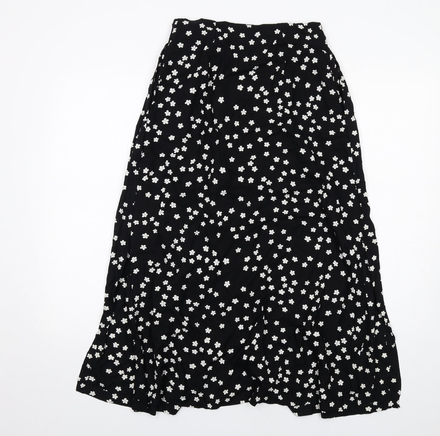 ASOS Womens Black Floral Viscose Swing Skirt Size 8 Button