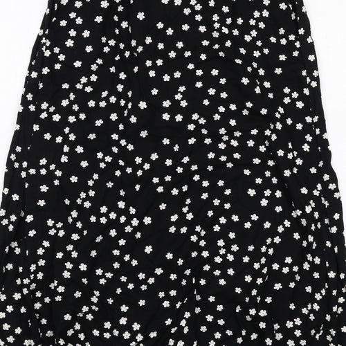 ASOS Womens Black Floral Viscose Swing Skirt Size 8 Button