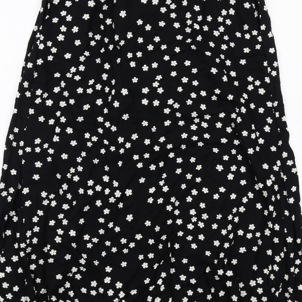 ASOS Womens Black Floral Viscose Swing Skirt Size 8 Button