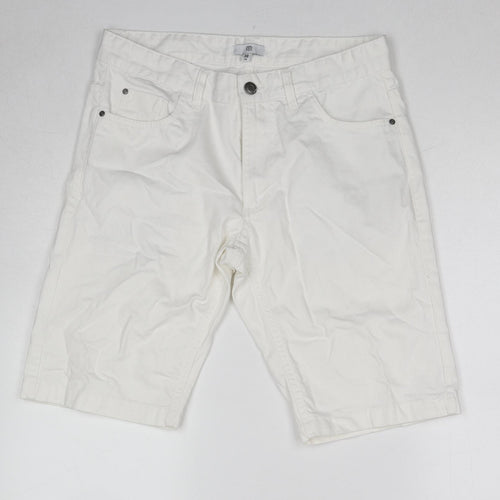 River Island Mens White Cotton Bermuda Shorts Size 30 in Regular Zip