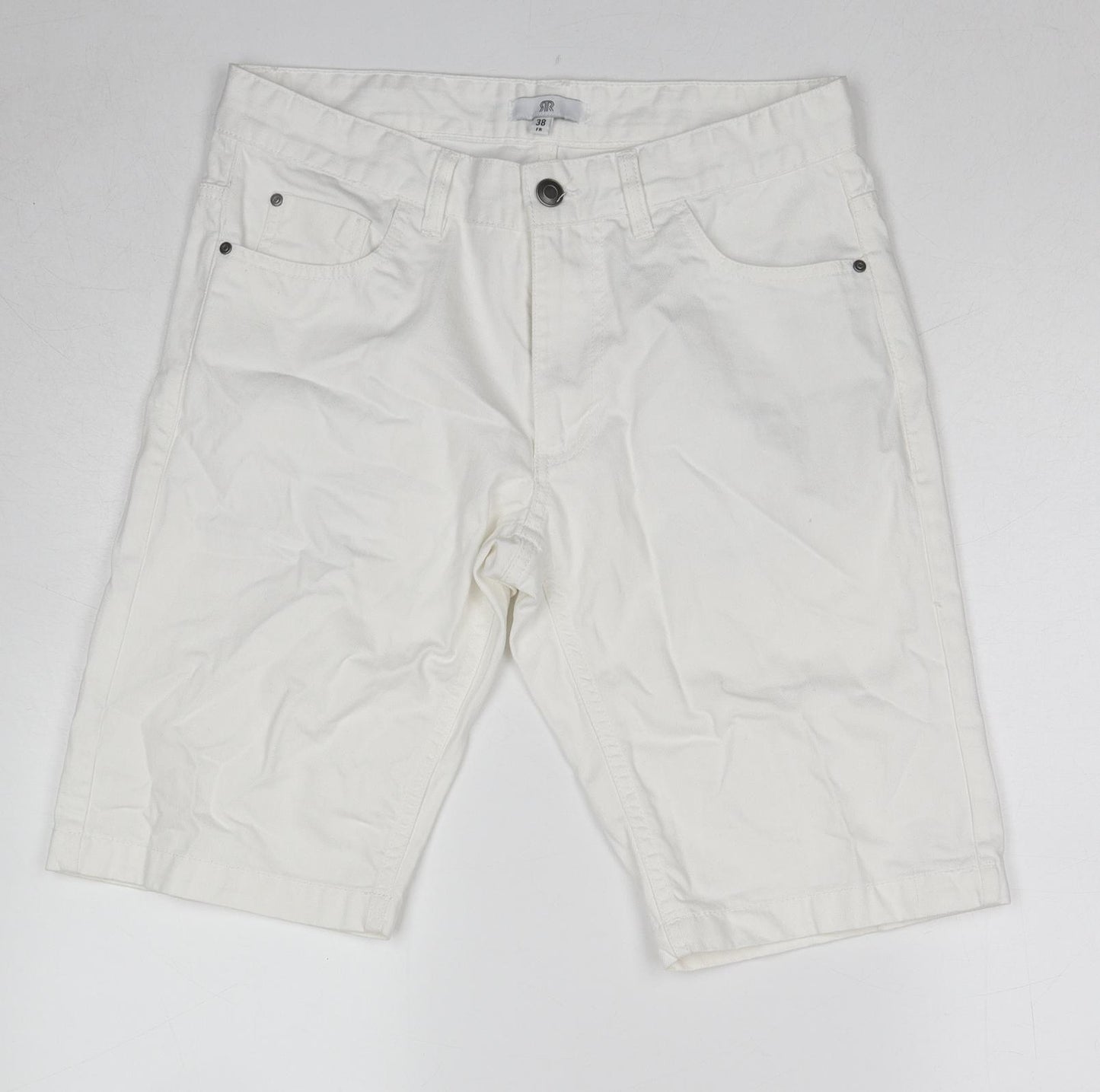 River Island Mens White Cotton Bermuda Shorts Size 30 in Regular Zip