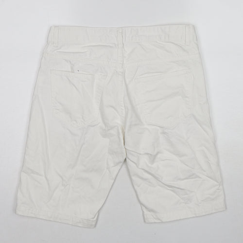 River Island Mens White Cotton Bermuda Shorts Size 30 in Regular Zip