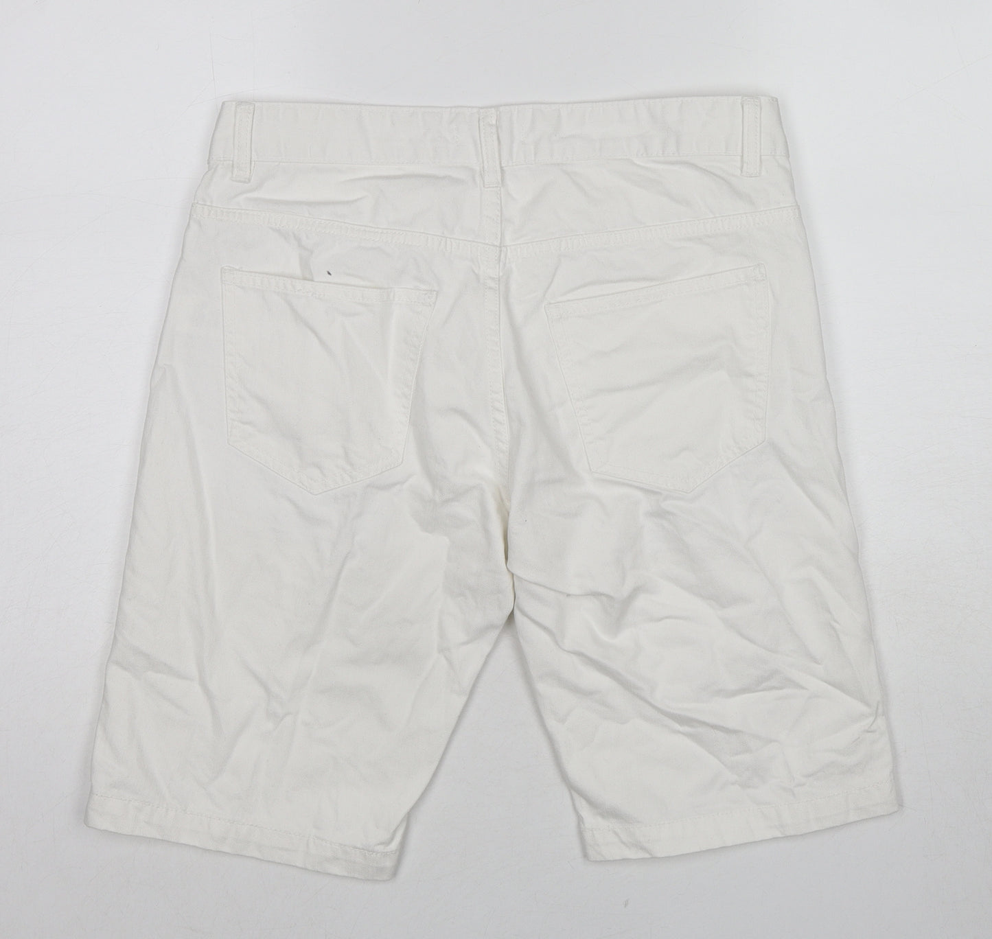 River Island Mens White Cotton Bermuda Shorts Size 30 in Regular Zip