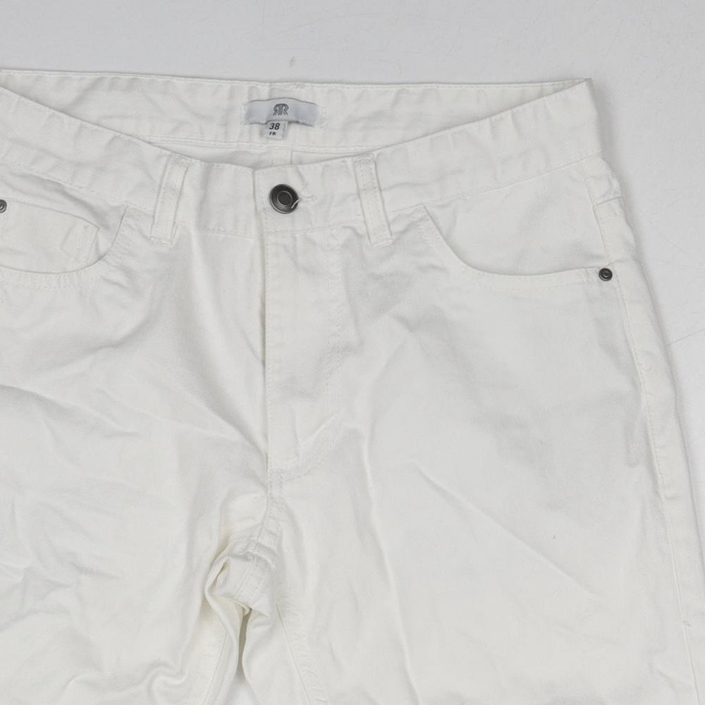 River Island Mens White Cotton Bermuda Shorts Size 30 in Regular Zip