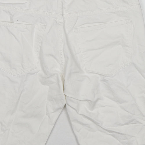 River Island Mens White Cotton Bermuda Shorts Size 30 in Regular Zip