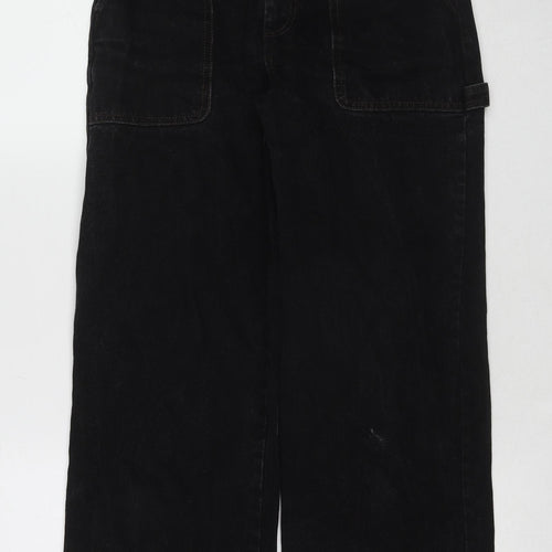 Monki Womens Black Cotton Wide-Leg Jeans Size 25 in Regular Zip