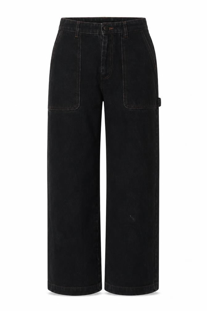 Monki Womens Black Cotton Wide-Leg Jeans Size 25 in Regular Zip