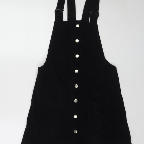 Cooperative Womens Black Cotton Pinafore/Dungaree Dress Size XS Square Neck Button